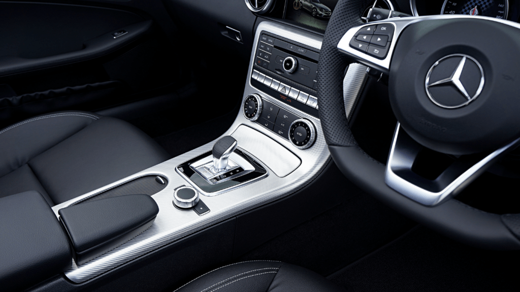 the interior of a Mercedes Benz car