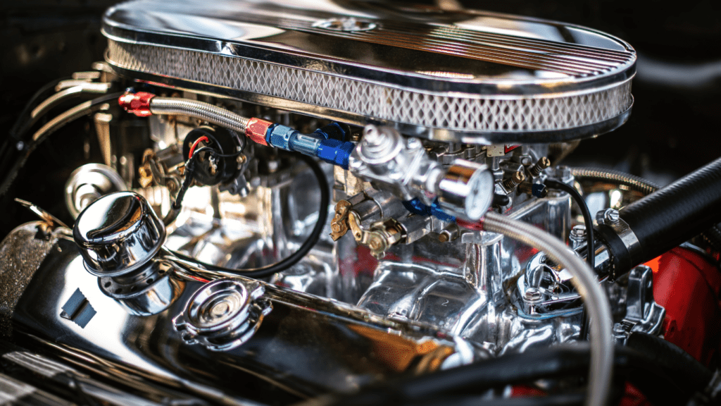 a close up of the engine of a car